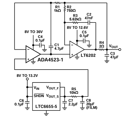 应用电路图 - Analog Devices Inc. ADA4523-1低噪声零漂移运算放大器